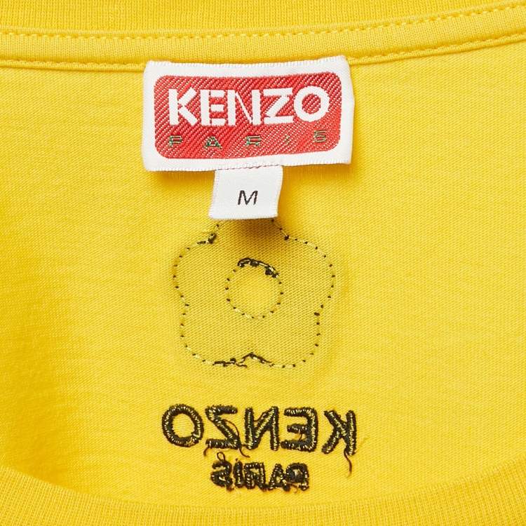 Pre Owned Kenzo Yellow Elephant Applique Cotton Jersey T-Shirt M