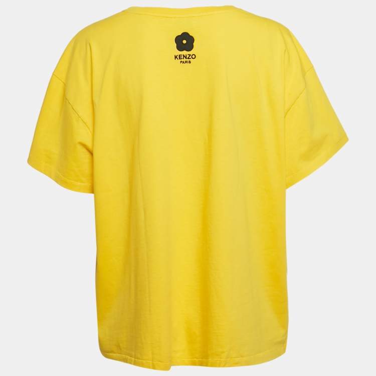Pre Owned Kenzo Yellow Elephant Applique Cotton Jersey T-Shirt M