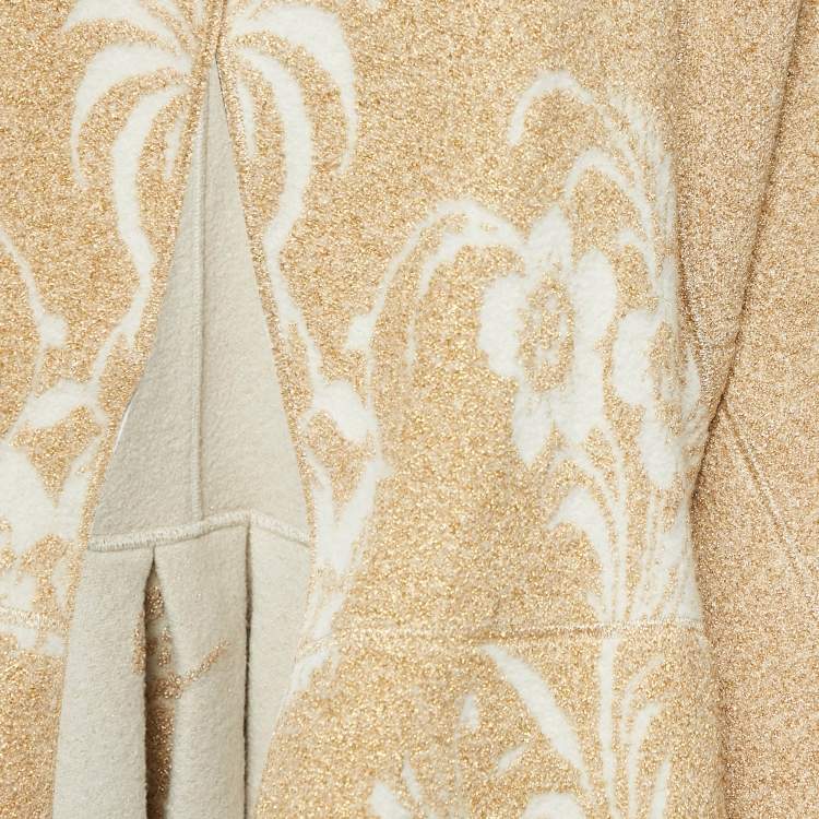 Pre Owned Kenzo défilé Beige/Gold Brocade Knit Open Front Cardigan M 