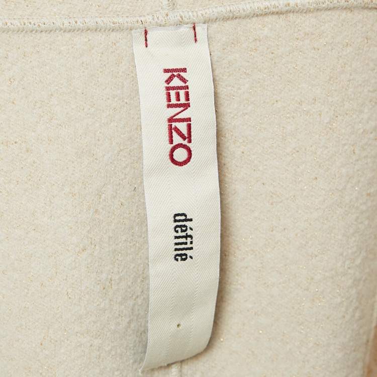 Pre Owned Kenzo défilé Beige/Gold Brocade Knit Open Front Cardigan M 