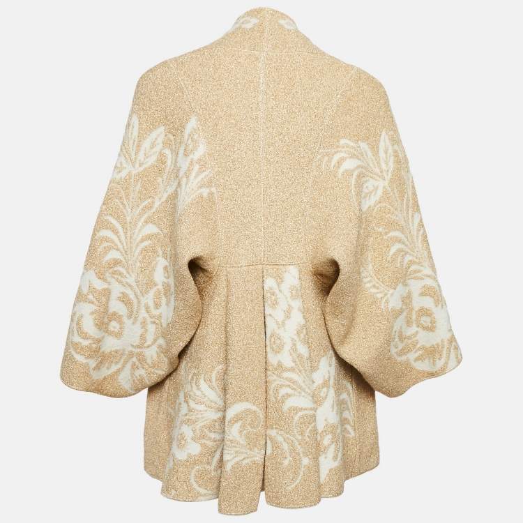 Pre Owned Kenzo défilé Beige/Gold Brocade Knit Open Front Cardigan M 