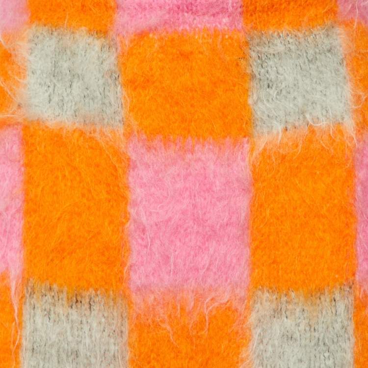 Pre Owned Kenzo Orange Colorblock Mohair Wool Knit Midi Skirt S