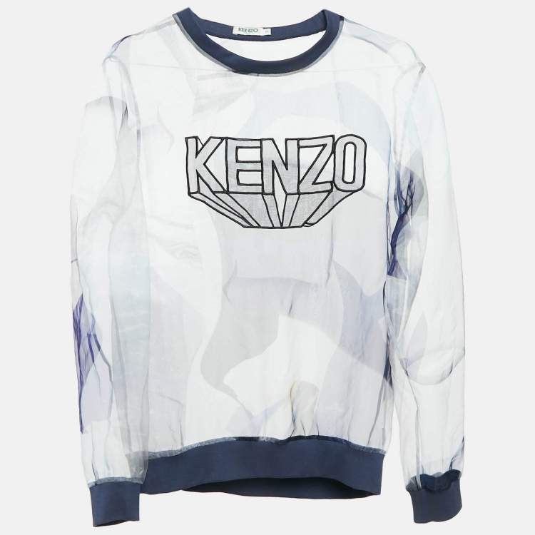Pre Owned Kenzo Blue Printed Sheer Organza Sweatshirt S