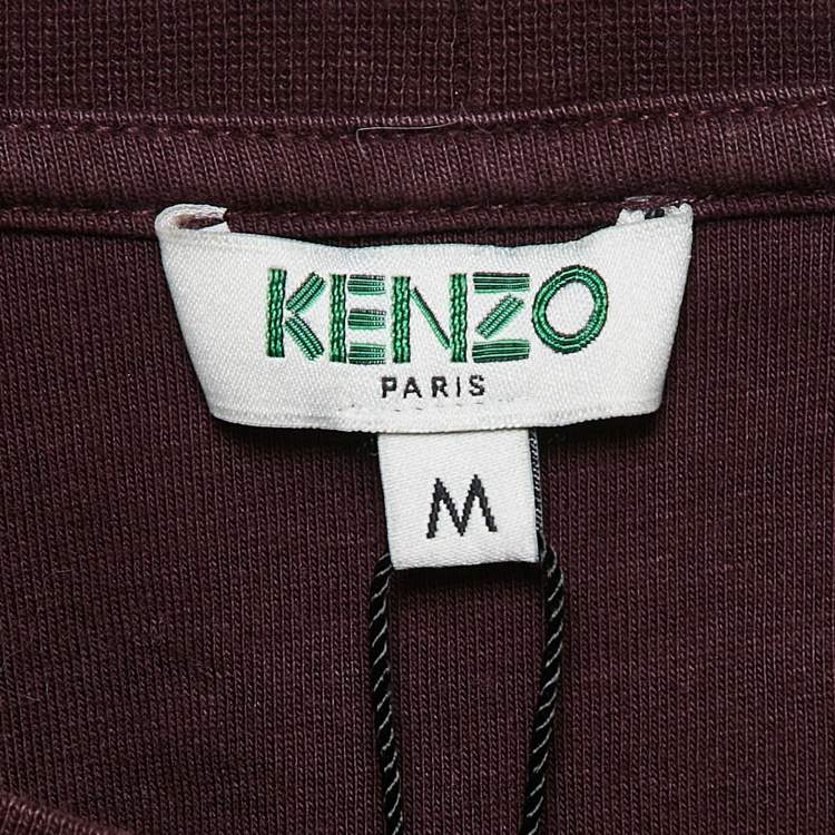Pre Owned Kenzo Burgundy Logo Print Cotton Crew Neck T-Shirt M