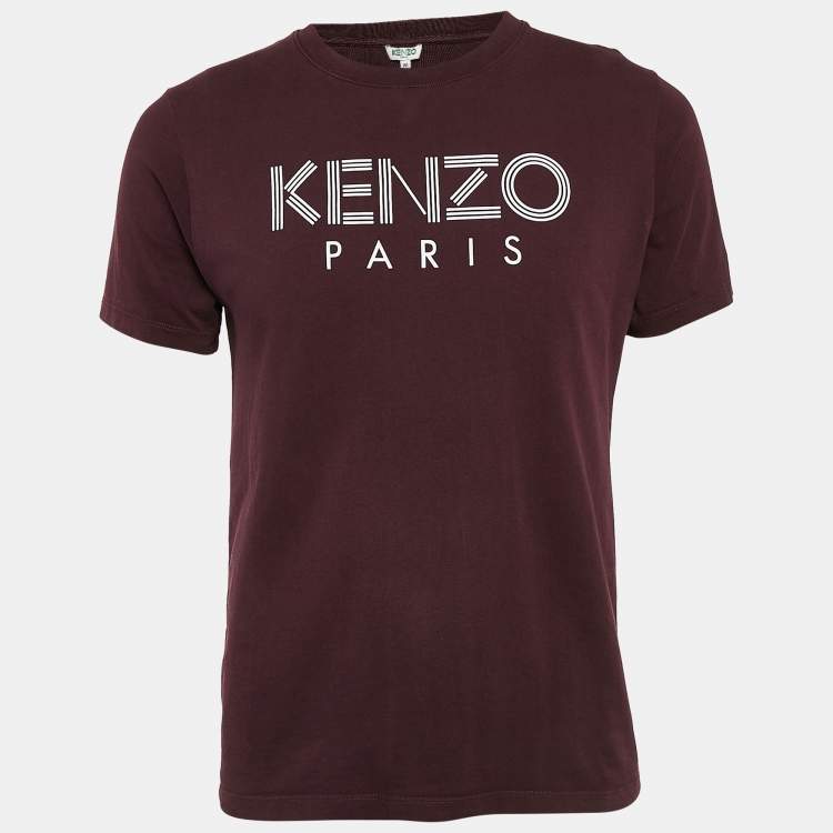 Pre Owned Kenzo Burgundy Logo Print Cotton Crew Neck T-Shirt M