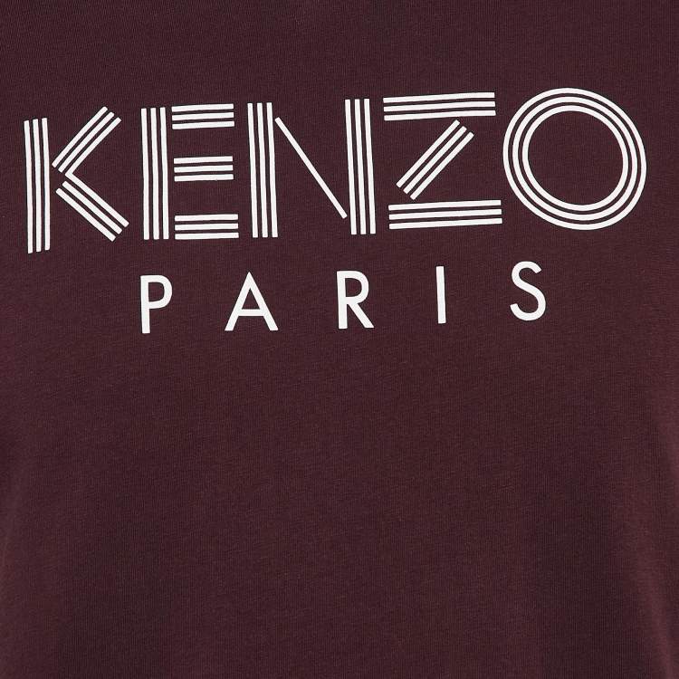 Pre Owned Kenzo Burgundy Logo Print Cotton Crew Neck T-Shirt M