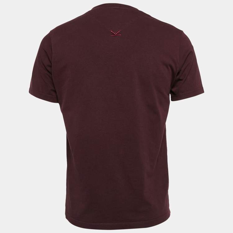 Pre Owned Kenzo Burgundy Logo Print Cotton Crew Neck T-Shirt M