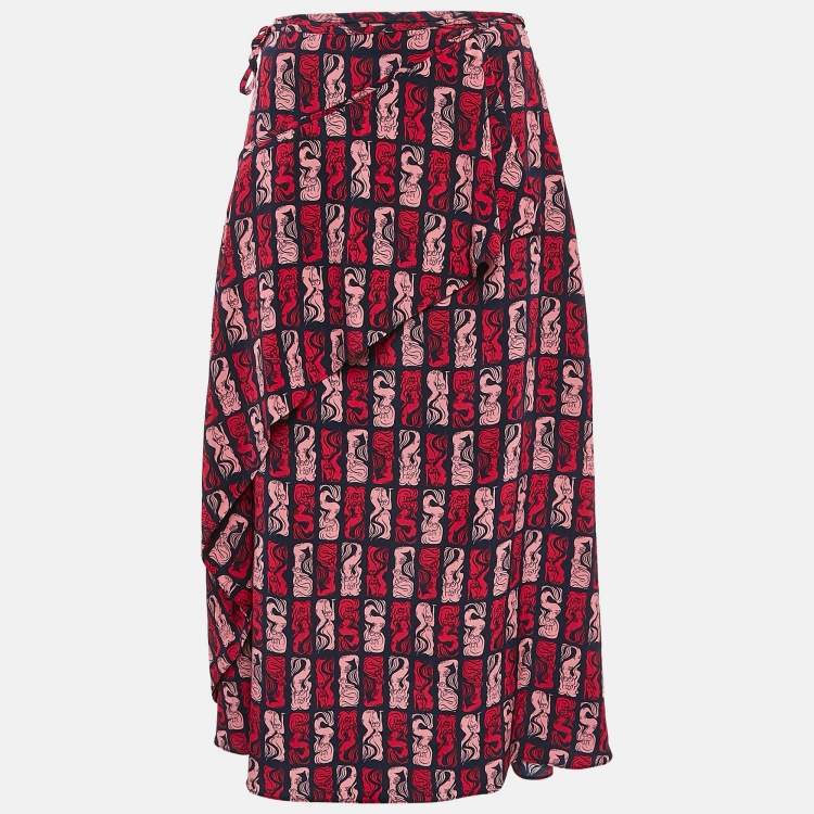 Pre Owned Kenzo Navy Blue Mermaid Print Ruffled Long Skirt M