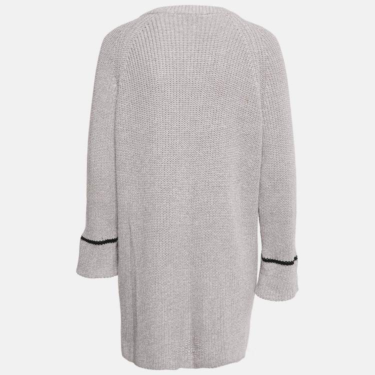 Pre Owned Kenzo Grey Cotton and Wool Knit Zip-Up Cardigan XS