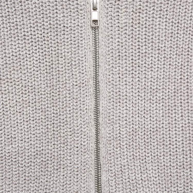 Pre Owned Kenzo Grey Cotton and Wool Knit Zip-Up Cardigan XS