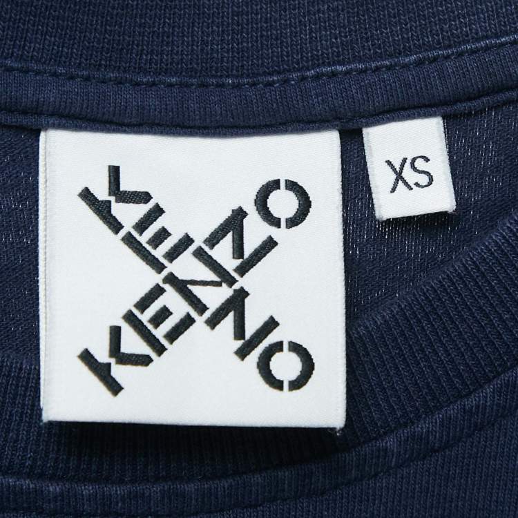 Pre Owned Kenzo Navy Blue/Orange Cotton Knit and Nylon Elasticized Top XS