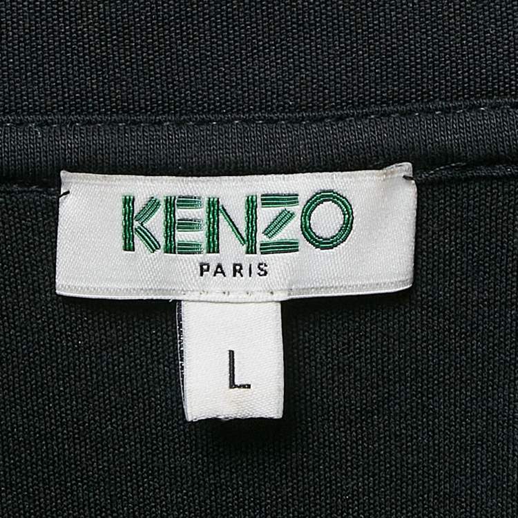 Pre Owned Kenzo Black Jersey Logo Tape Detail High Neck Sweater L
