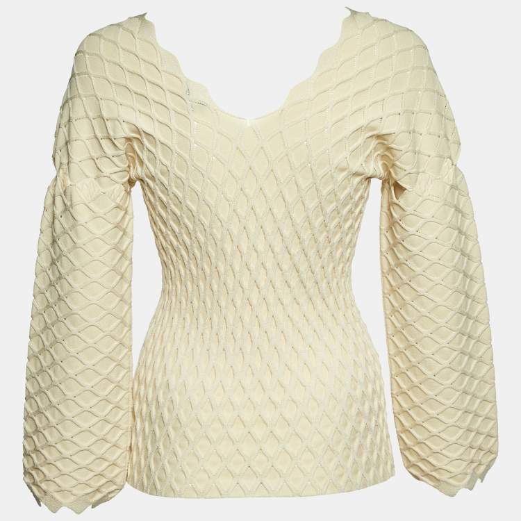 Pre Owned Kenzo Patterned Knit Pearl Button Front Cardigan XS