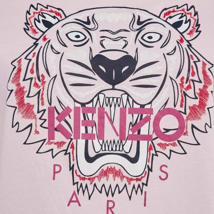 Pre Owned Kenzo Pink Tiger Logo Print Jersey Crew Neck T-Shirt M
