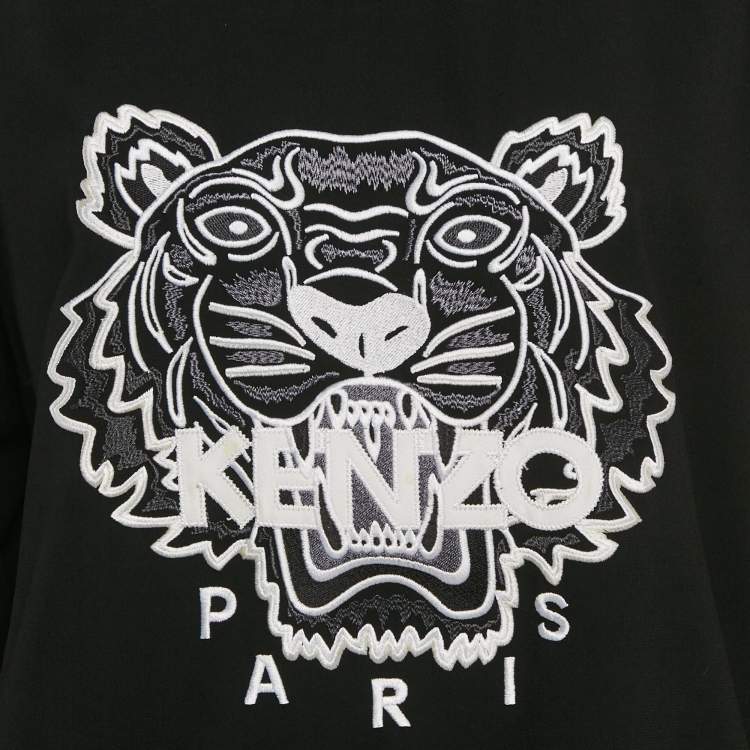 Pre Owned Kenzo Black Tiger Embroidered Crepe Crew Neck Jumper L