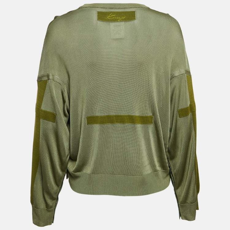 Pre Owned Kenzo Green Knit Button Detail Sweatshirt S