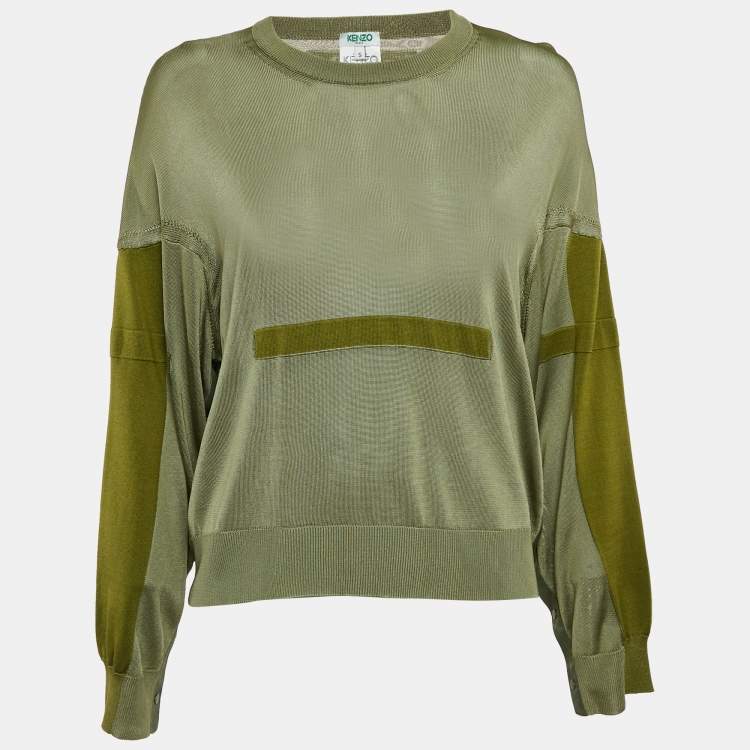 Pre Owned Kenzo Green Knit Button Detail Sweatshirt S