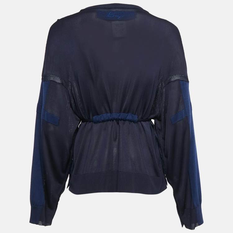 Pre Owned Kenzo Blue Knit Drawstring Sheer Sweater S