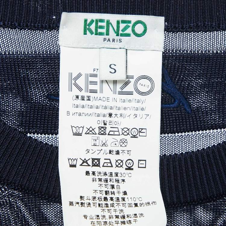 Pre Owned Kenzo Blue Knit Drawstring Sheer Sweater S