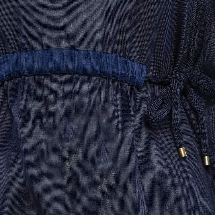 Pre Owned Kenzo Blue Knit Drawstring Sheer Sweater S