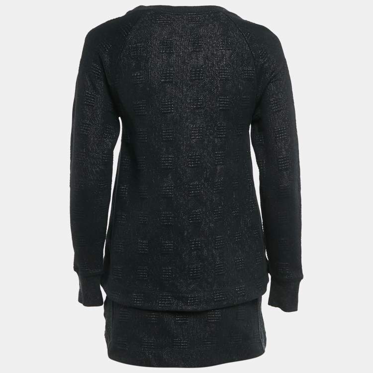 مملوكة مسبقًا Kenzo Black Textured Lurex Knit Skirt & Sweatshirt Set S