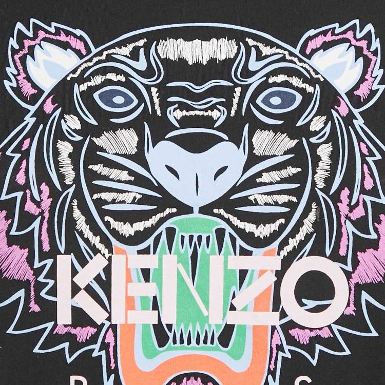 Pre Owned Kenzo Black Tiger Logo Print Jersey Crew Neck T-Shirt S