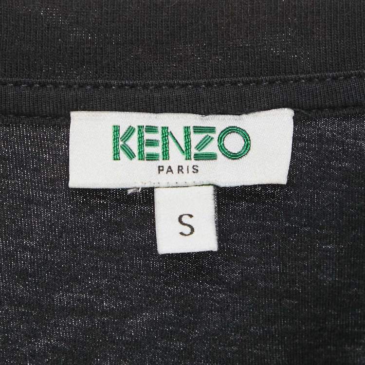 Pre Owned Kenzo Black Tiger Logo Print Jersey Crew Neck T-Shirt S