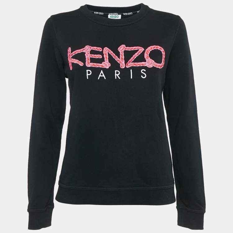 Pre Owned Kenzo Black Logo Bondage Fuxia Writing Cotton Sweatshirt M