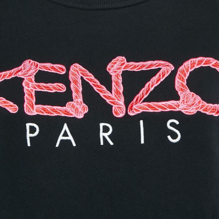 Pre Owned Kenzo Black Logo Bondage Fuxia Writing Cotton Sweatshirt M