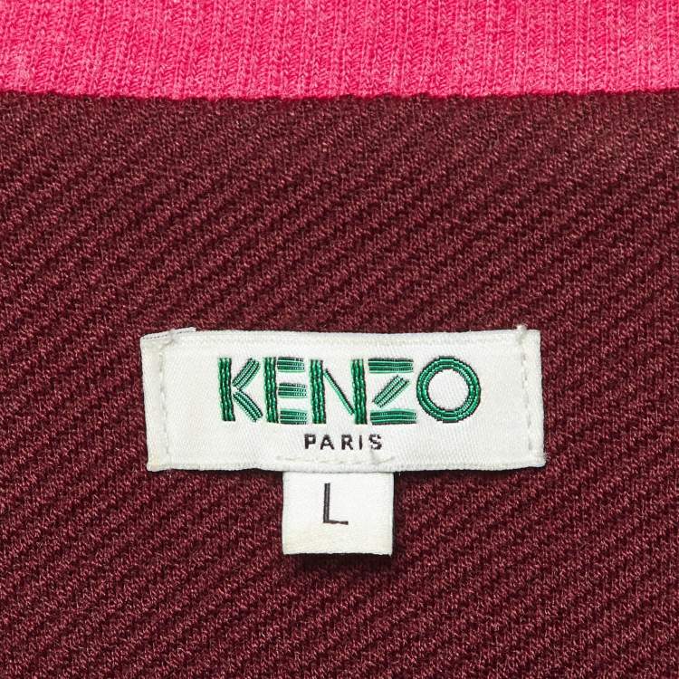 Pre Owned Kenzo Burgundy/Pink Block Pattern Wool Sweatshirt L