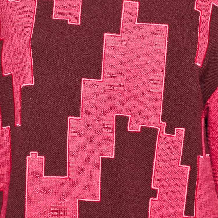 Pre Owned Kenzo Burgundy/Pink Block Pattern Wool Sweatshirt L