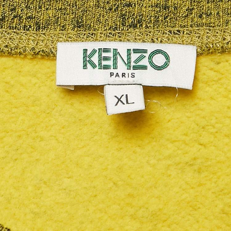 Pre Owned Kenzo Green Tiger Logo Embroidered Marl Knit Sweatshirt XL