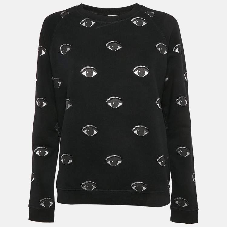 Pre Owned Kenzo Black Eye Logo Printed Cotton Knit Sweatshirt S
