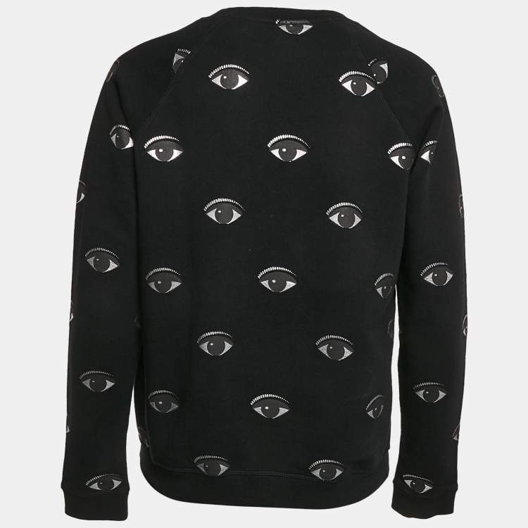 Pre Owned Kenzo Black Eye Logo Printed Cotton Knit Sweatshirt S