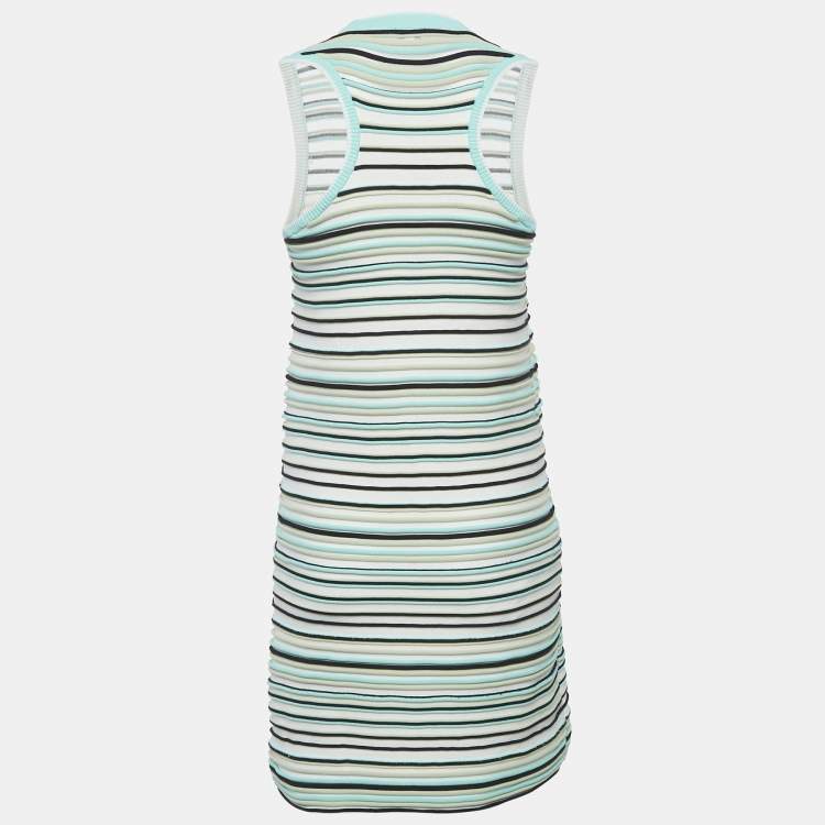 Pre Owned Kenzo Green Stripe Textured Knit Mini Dress M