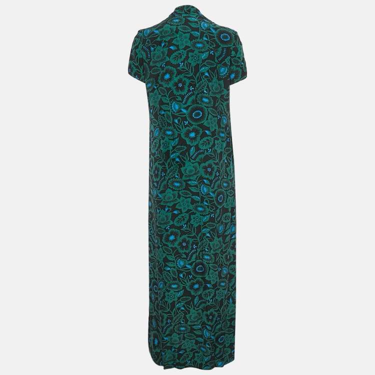 مملوكة مسبقًا Kenzo Green Floral Print Silk Maxi Dress S