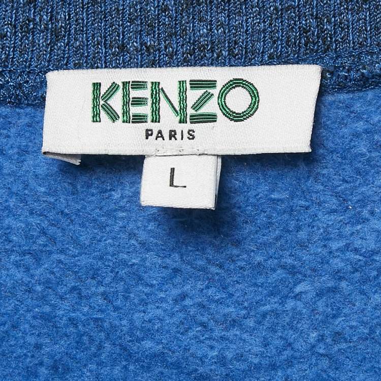 مملوكة مسبقًا Kenzo Blue Tiger Lurex Embroidery Crew Neck Sweatshirt L