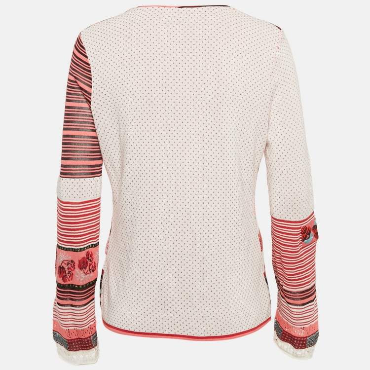 Pre Owned Kenzo Red Intarsia Knit Button Front Cardigan M