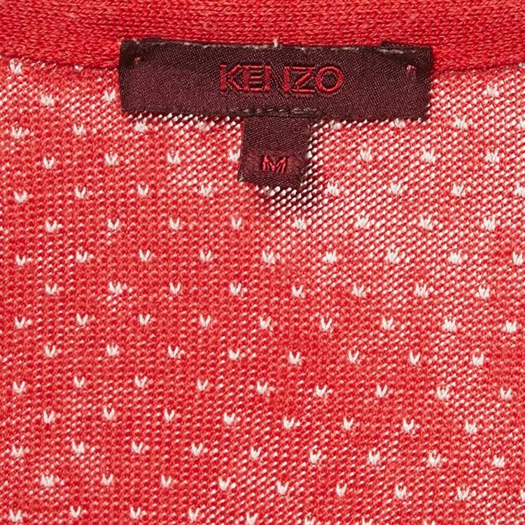 Pre Owned Kenzo Red Intarsia Knit Button Front Cardigan M