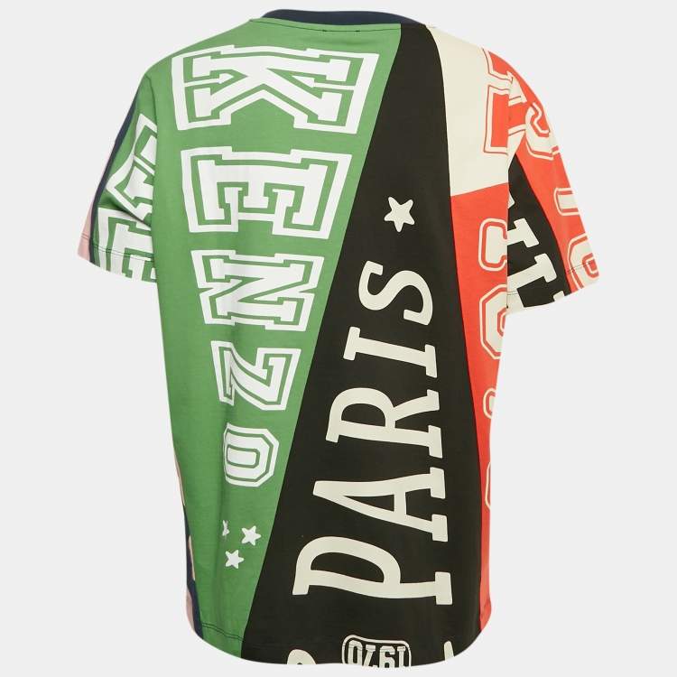 Pre Owned Kenzo Multicolor Flag Print Jersey Crewneck T-Shirt L