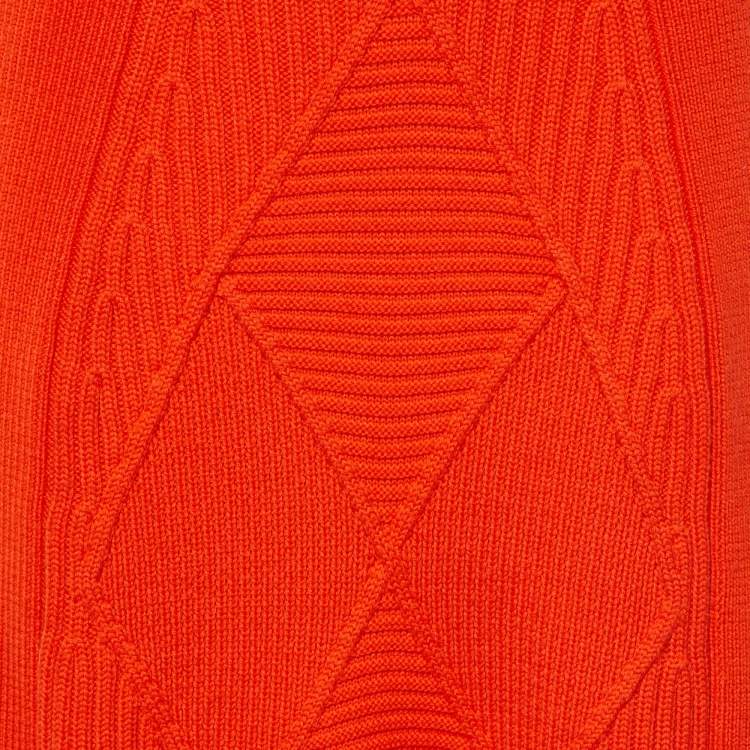 Pre Owned Kenzo Orange Wool Rib Knit Midi Skirt L