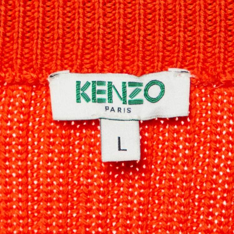 Pre Owned Kenzo Orange Wool Rib Knit Midi Skirt L
