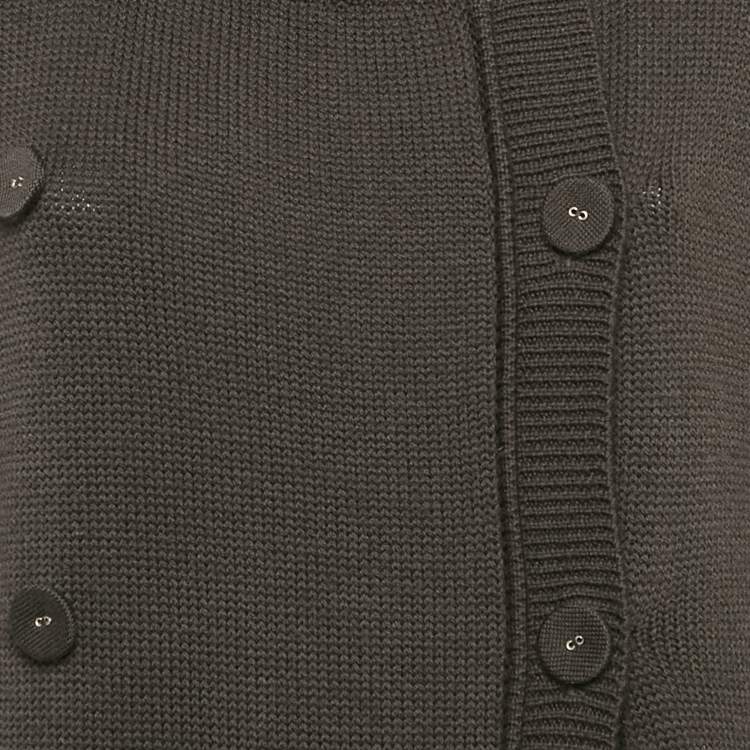 Pre Owned Kenzo Charcoal Grey Knit Double Breasted Long Cardigan S