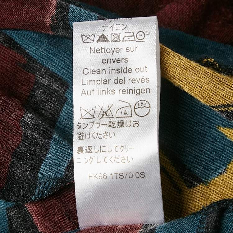 Pre Owned Kenzo Brown/Blue Printed Jersey High Neck Top L