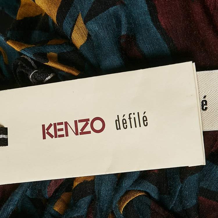 Pre Owned Kenzo Brown/Blue Printed Jersey High Neck Top L