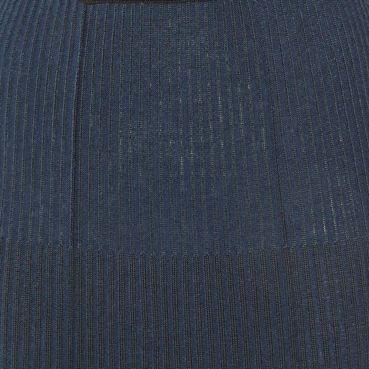 Pre Owned Kenzo Black Striped Lurex Rib Knit Midi Skirt S