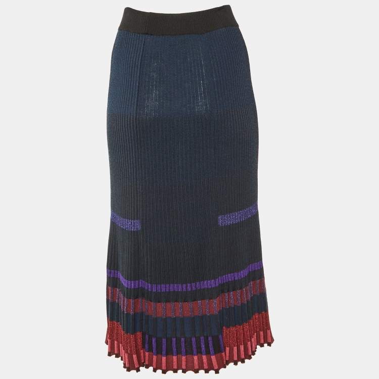 Pre Owned Kenzo Black Striped Lurex Rib Knit Midi Skirt S