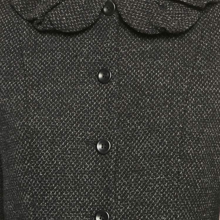 Pre Owned Kenzo Black Tweed Ruffled Jacket M