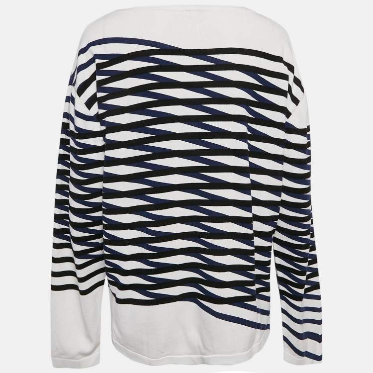 Pre Owned Kenzo Blue/Black Striped Cotton Knit Sweatshirt L