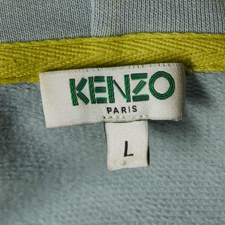Pre Owned Kenzo Blue Tiger Embroidery Cotton Oversized Hoodie L